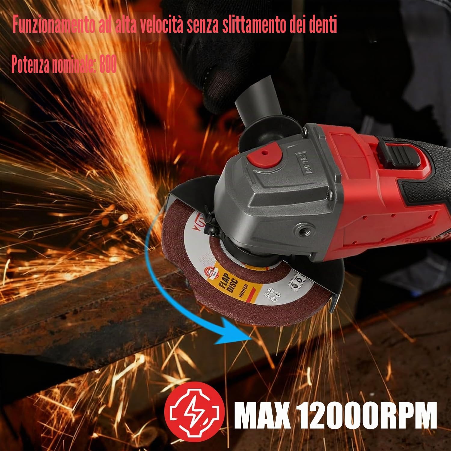 Smerigliatrice angolare a batteria compatibile con Milwaukee 18V, fresa angolare con ruote da 125 mm, strumento di levigatura senza spazzole 800W 12000 giri/min, smerigliatrice angolare con 6 dischi