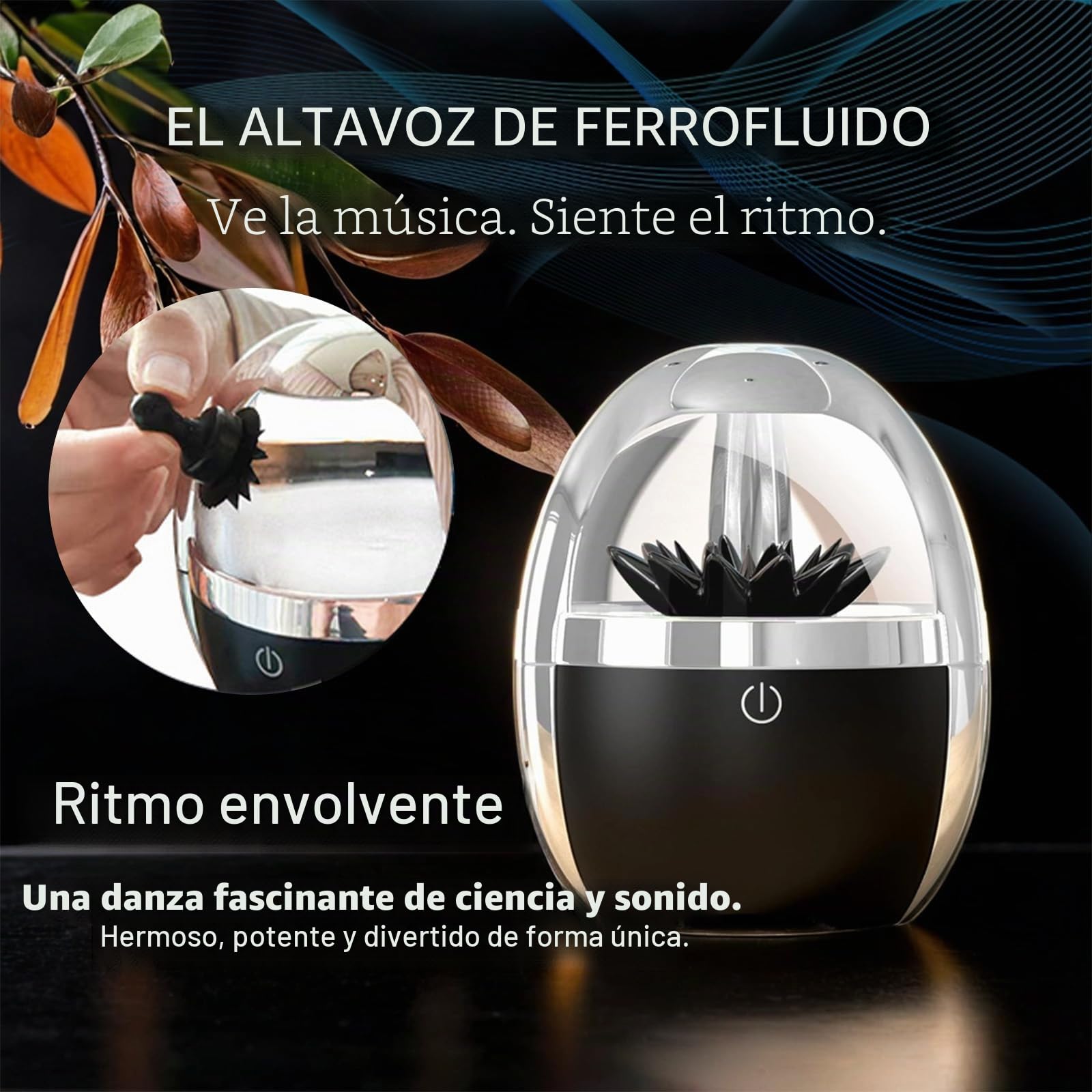 Bocina ferrofluida Bailando, visualizador magnético de música, Altavoz Bluetooth inalámbrico, Sonido estéreo, Control táctil, decoración LED, Pantalla ferrofluida (Versión básica)
