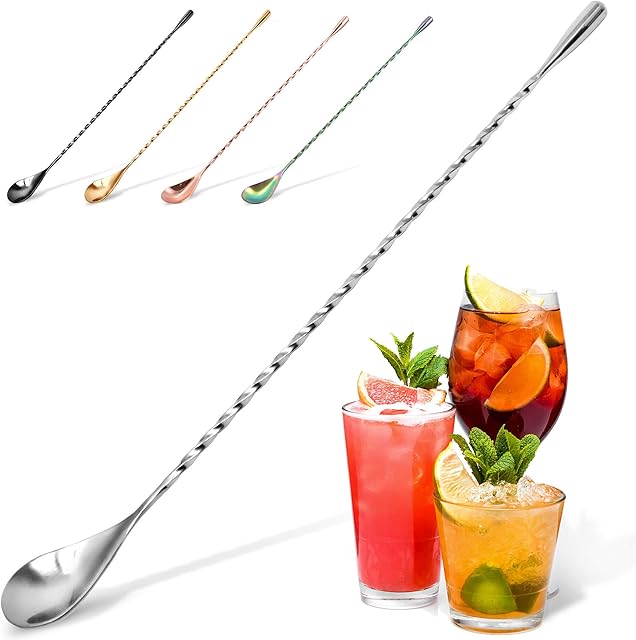 Zulay Premium 12 Inch Stainless Steel Cocktail Spoon, Long Attractive Spiral Design Perfect for Mixing and Layering Drinks, Bar Spoon & Cocktail Mixing Spoon for Cocktail Shakers, Tall Cups & Pitchers