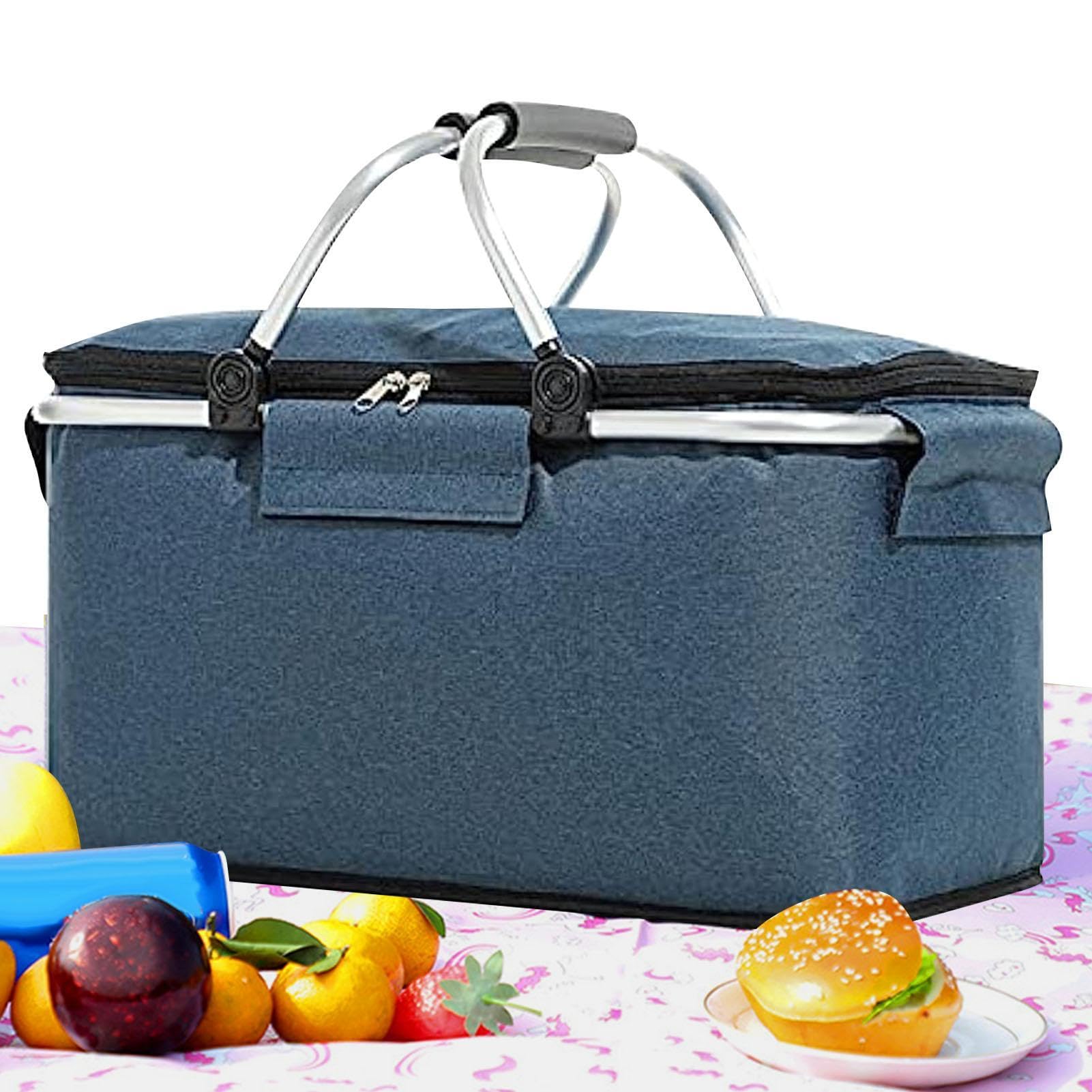 Cesta de picnic: bolsa de compras y comestibles, nevera plegable para picnic | Cesta de refrigeración portátil de 26 l, bolsa de almacenamiento con 2 asas, bolsa de mercado de almacenamiento de | picnic | Cesta de refrigeración portátil de 26 l, bolsa de