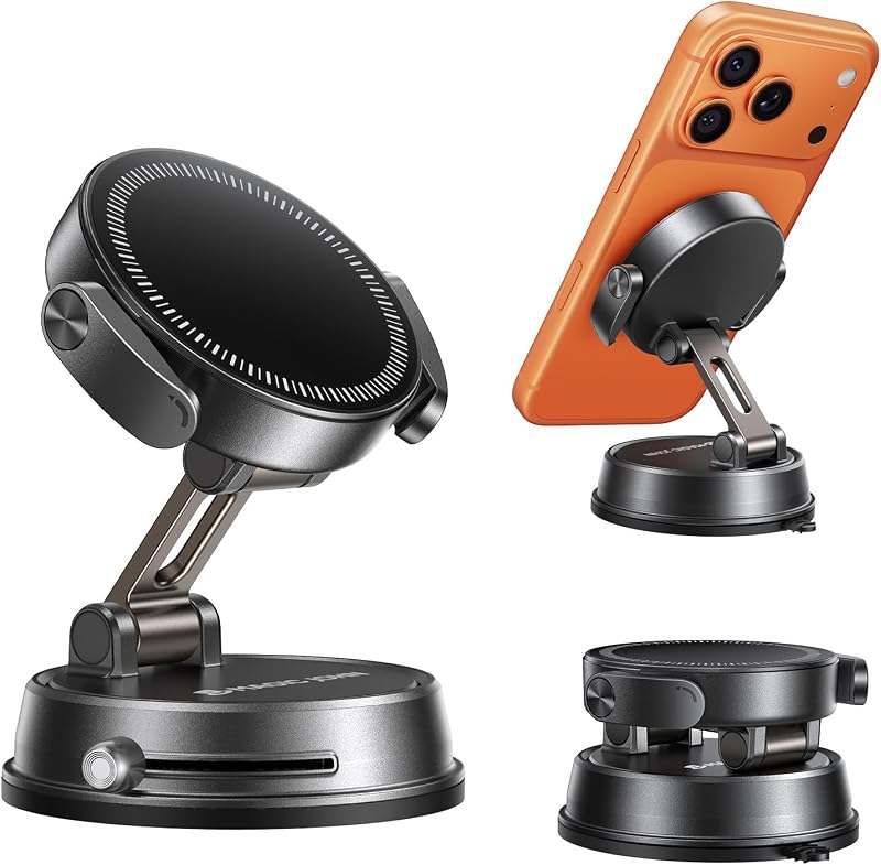 MAGIC JOHN für Auto-Smartphone-Halterung, Doppel sicherheitsklem mvorrichtung, Vakuum Saugnapf, 2500gf Magnetic, 360° Verstellbarer, für Verschiedene Szenarien