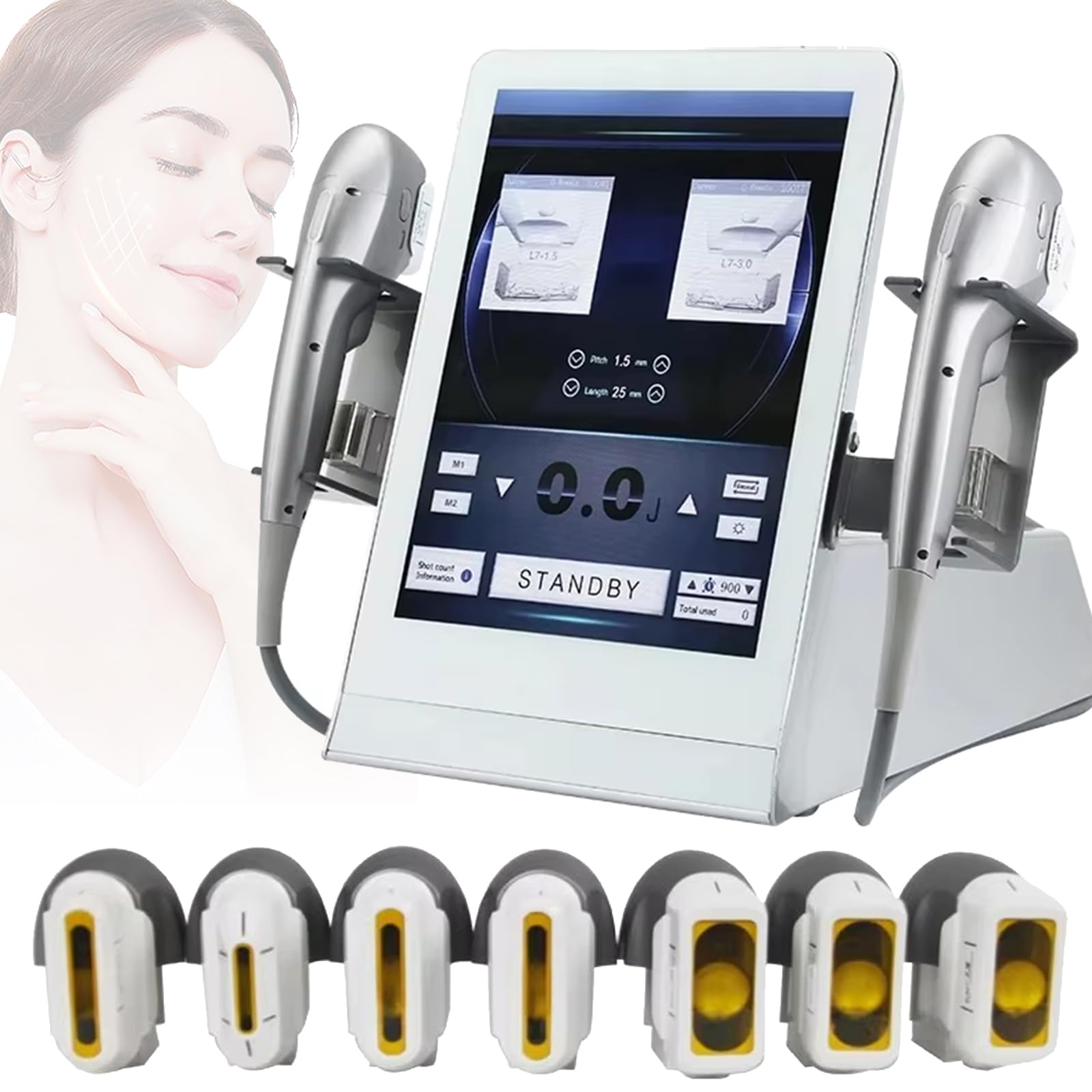 UIBAO 7D HIFU Skin Tightening and Body Slimming Machine with 7 Cartridges, High-Intensity Focused Face Lifting HIFU Machine Tightens Fine Lines, Safe and Painless