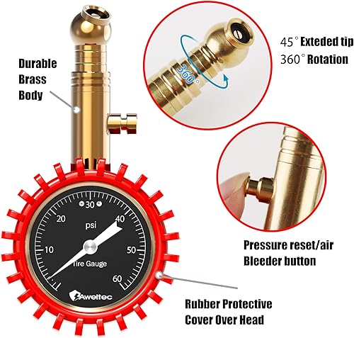 Miniatura 2 de Medidor de presión de neumáticos de 0 a 60 PSI  Calibre de neumáticos de alta precisión con esfera brillante grande de 2 pulgadas fácil de leer,