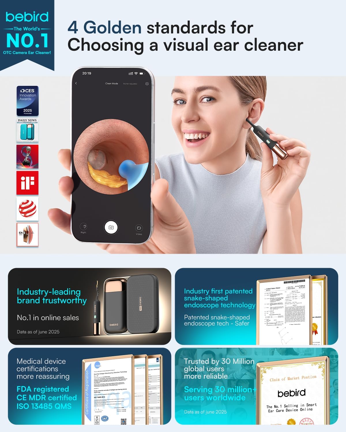 Bebird Earsight Ultra Ear Wax Removal Kit,2K HD Visual Ear Cleaner with Camera,FSA/HSA Eligible Flexible Ear Camera with 90-Minute Battery & Enhanced Light,Ear Cleaning Tool for Adults & Kids