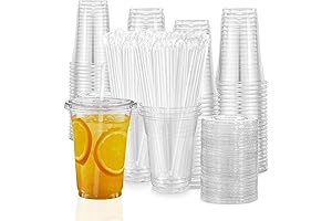 Disposable Crystal Clear 16oz Plastic Cups with Lids and Straws