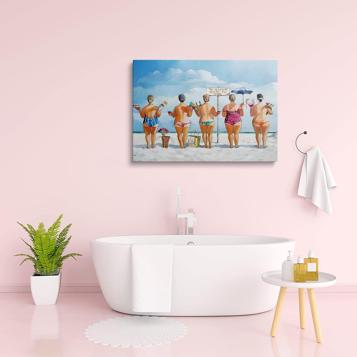 Bathroom Beach Canvas Wall Art - No Alcohol Beyond This Point by Ronald West - Beach Girls Canvas Prints Ocean Wall Decor for Home Decoration 16"x24"