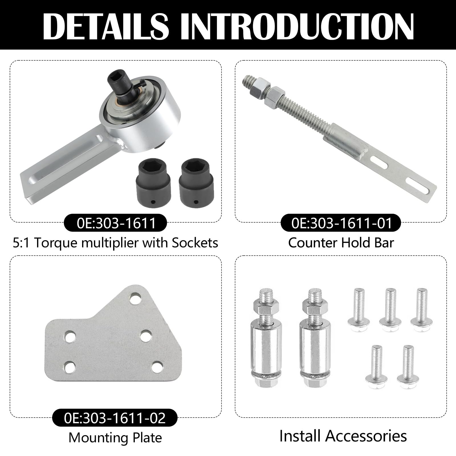 Multiplicateur De Couple Ensemble, Poulie Vilebrequin De Retrait D'Outil D'Amplificateur Pour Ford 1.0 2.0 Ecoboost Duratec OEM 303-1611 303-1611-01 303-1611-02 (1:5)