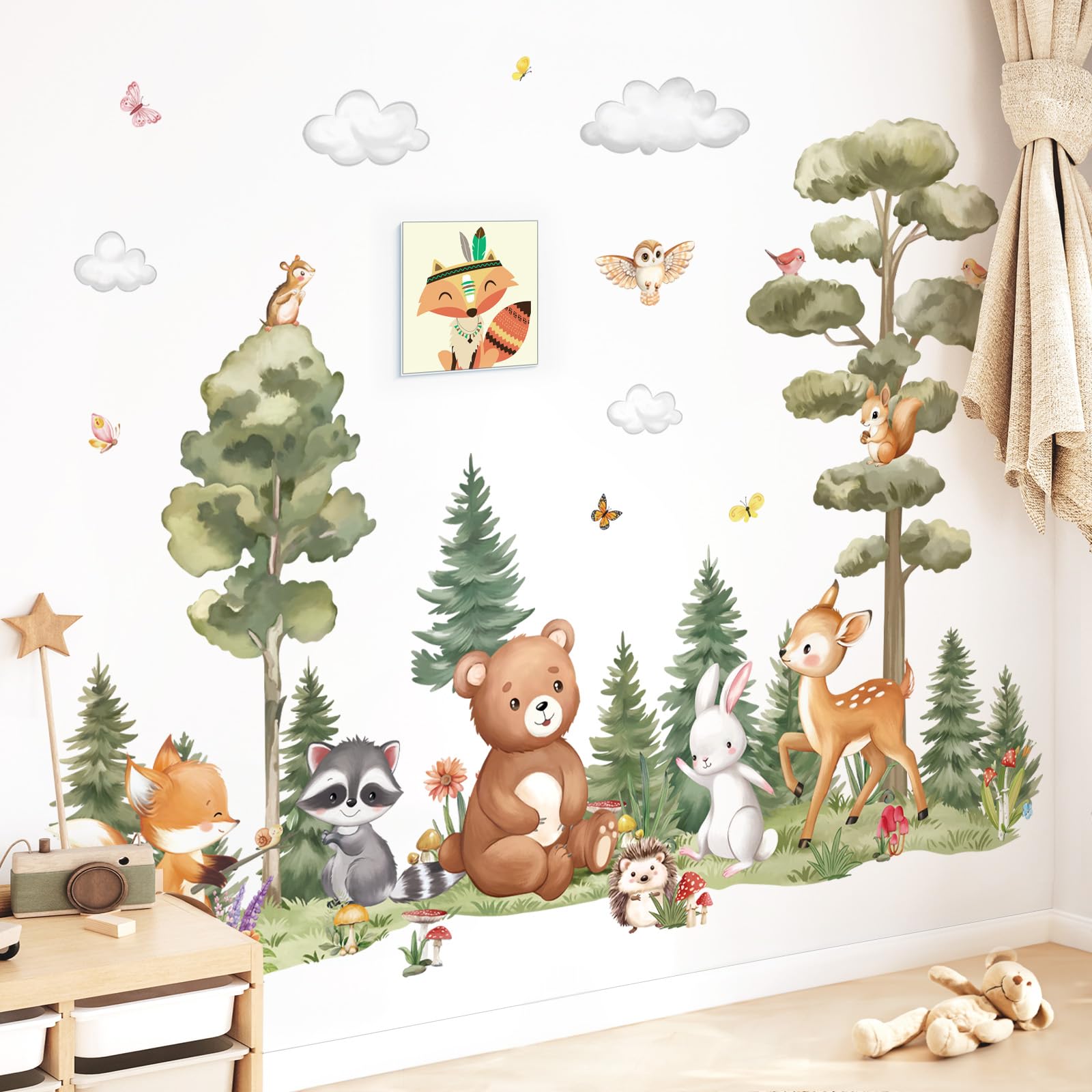 decalmile Large Woodland Animals Pine Tree Wall Decals Forest Animals Bear Deer Fox Wall Stickers Living Room Baby Nursery Kids Room Wall Decor(XL) - Image 2