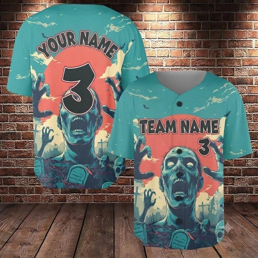 Custom Halloween Baseball Jersey for Men Women, Horror Zombie Spooky Shirt