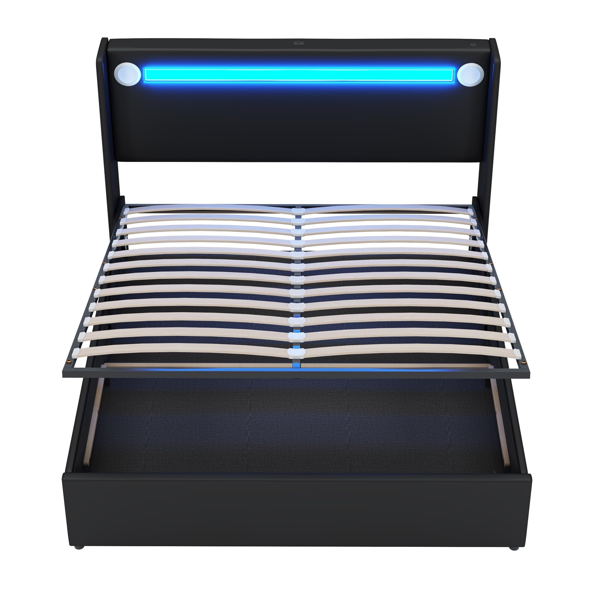 Letto Matrimoniale ZboLi 140x200 Con LED E 4 Cassetti – Contenitore Imbottito Con Testiera E Ripiano