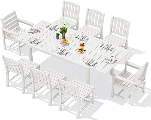 Miniatura 46 de SERWALL Juego de comedor para exteriores de 9 piezas, mesa de comedor expandible de 60 a 83 pulgadas y 8 sillas de polietileno de alta densidad
