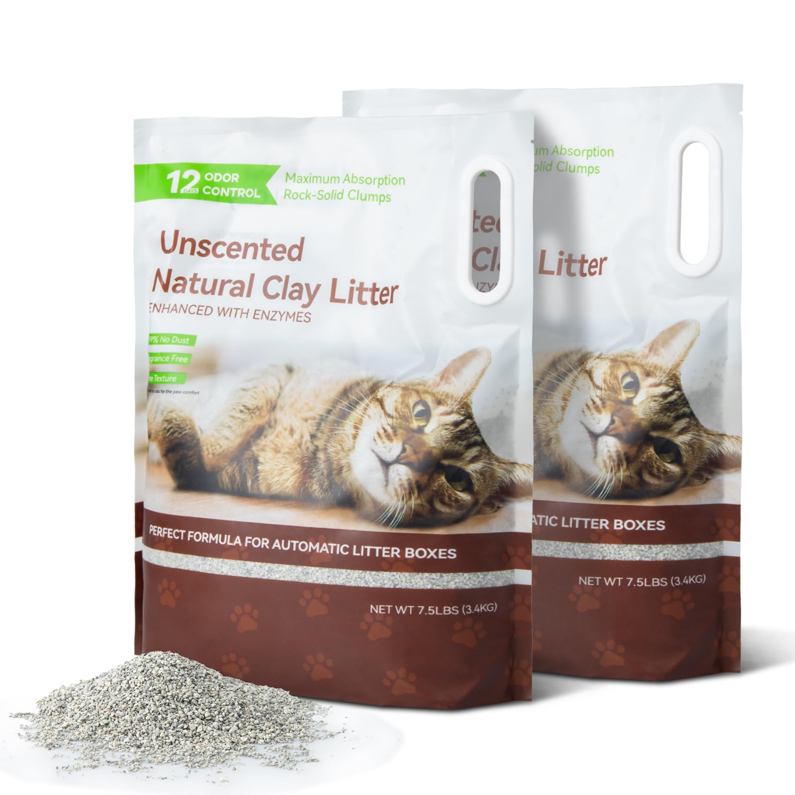 Premium Bentonite Cat Litter Sodium-Based, Clumping Cat Litter 2 x, 7.5lb Bag, Odor Control, Unscented Natural Mineral Formula for Petcharm, Low Dust & Safe for Cats