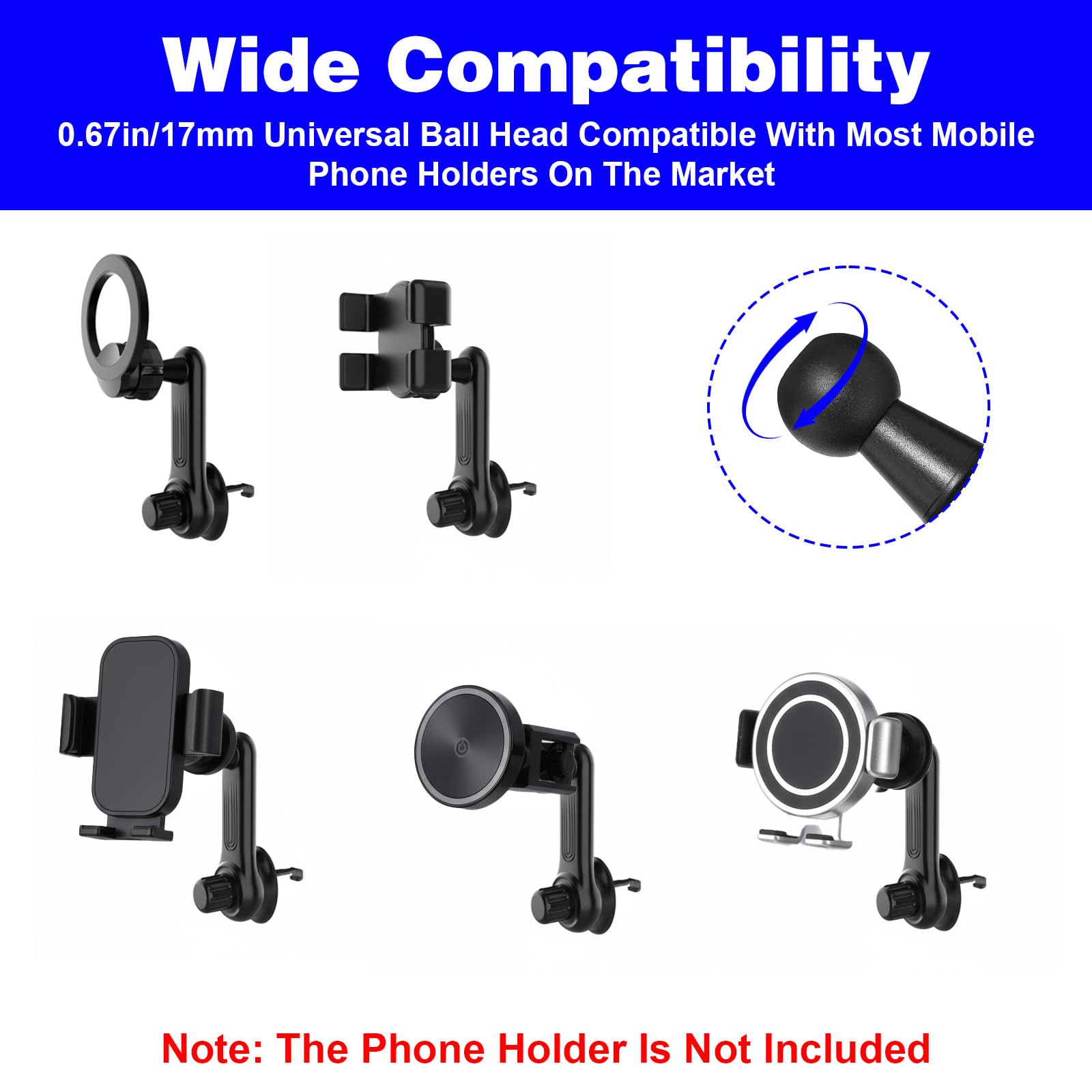 Clip universale per bocchetta di ventilazione auto per auto supporto per telefono con sfera da 17 mm girevole a 360 gradi braccio oscillante e gancio regolabile per bocchetta dell'aria di