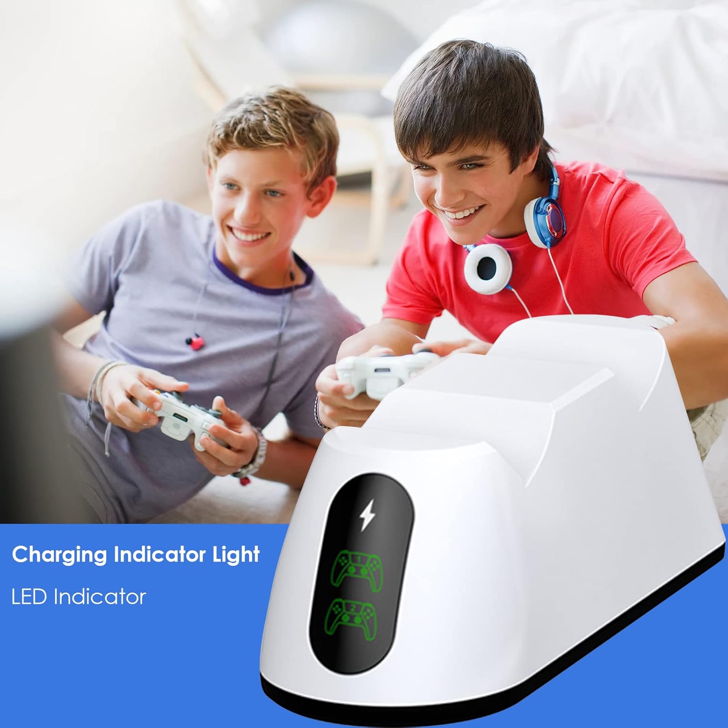 DERCLIVE Controller Charging Station Charger Dock Compatible with PS5 Controllers with LED Indicators White