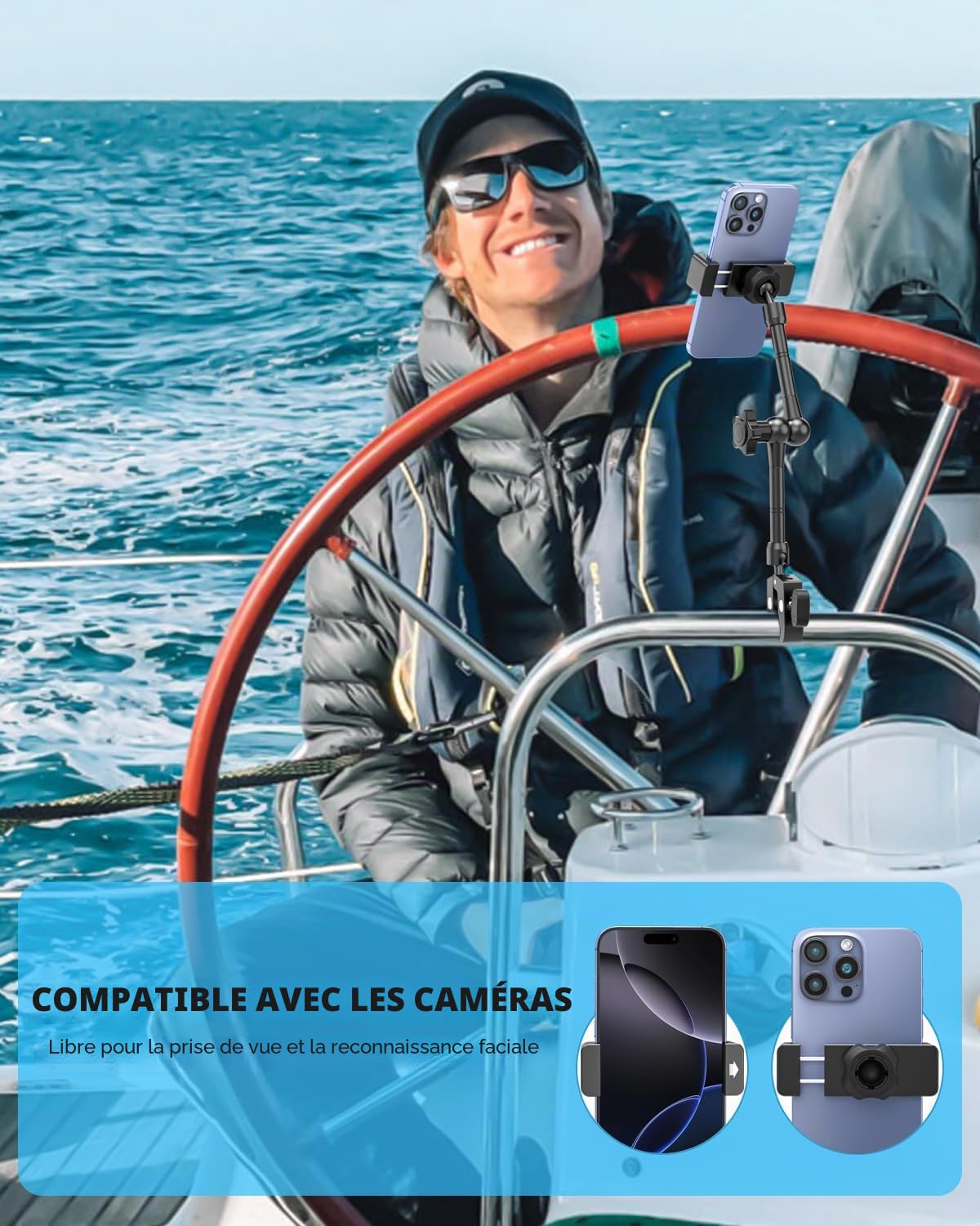 Support Téléphone pour Poussette, [Robuste Tout en Métal] Support Telephone Tapis de Course/Bateau, Rotation à 360° Porte Smartphone Guidon pour iPhone 16/15/14/13/12 Pro Max, Galaxy, 4-7"