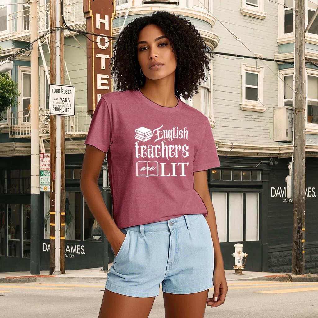 Teacher Shirts for Women English Teachers are Lit T-Shirt Teaching Life Appreciation Short Sleeves image 3