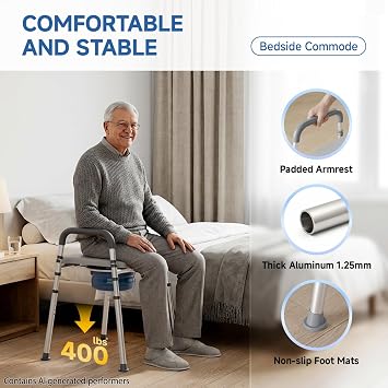 Loyoda Bedside Commode Chair with Bucket for Seniors, Bedside Toilet Chair