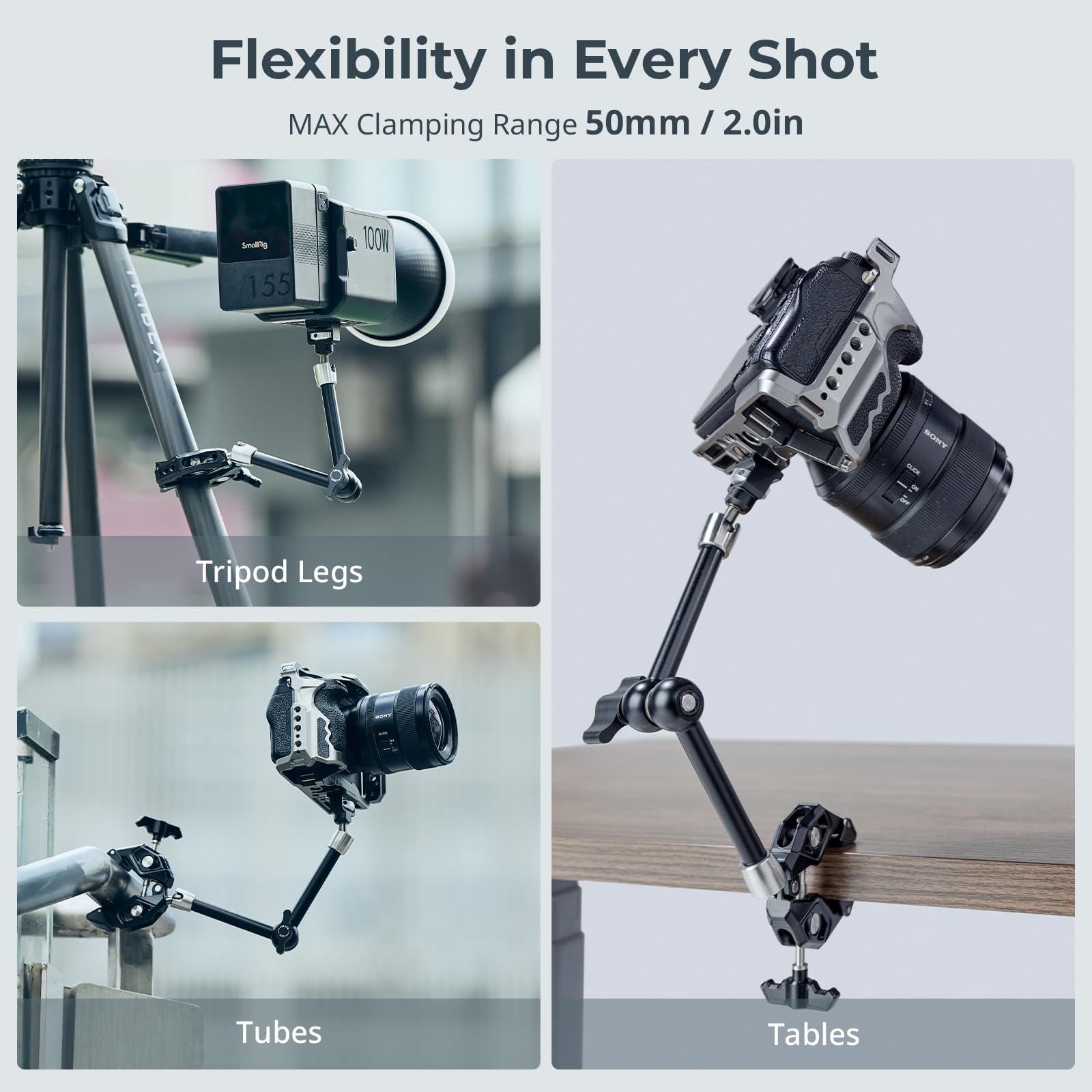 SMALLRIG Magic Arm 5312 - Pinza de cangrejo con pasador retráctil antidesviación, capacidad de carga de 1,5 kg para GoPro/Insta360/DJI Action/DSLR/para luz/monitor / teléfono