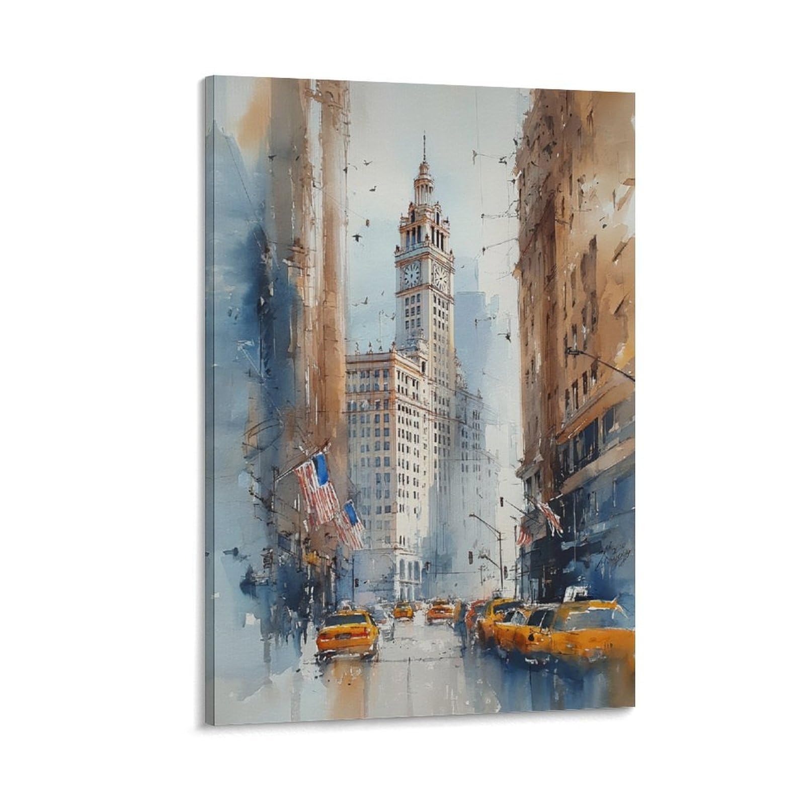 XWYMXZ Brooklyn Bridge New York 20x30inch(50x75cm) Vintage Travel Poster Watercolor Canvas Art