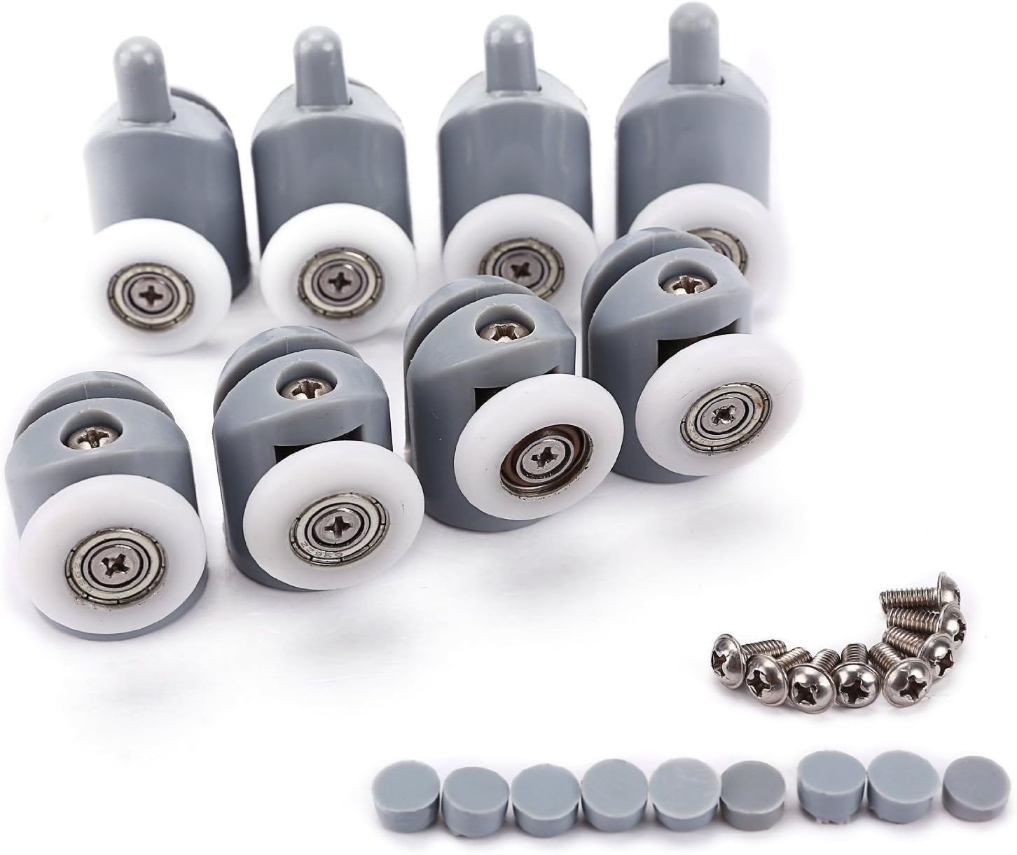 Shower Door Rollers, Lance Home Set of 8 Single Glass Door Runners/Wheels/Pulleys/Guides 19mm Diameter Home Bathroom Replacement Parts for Curved Straight Sliding Shower(Single Wheel,19mm)
