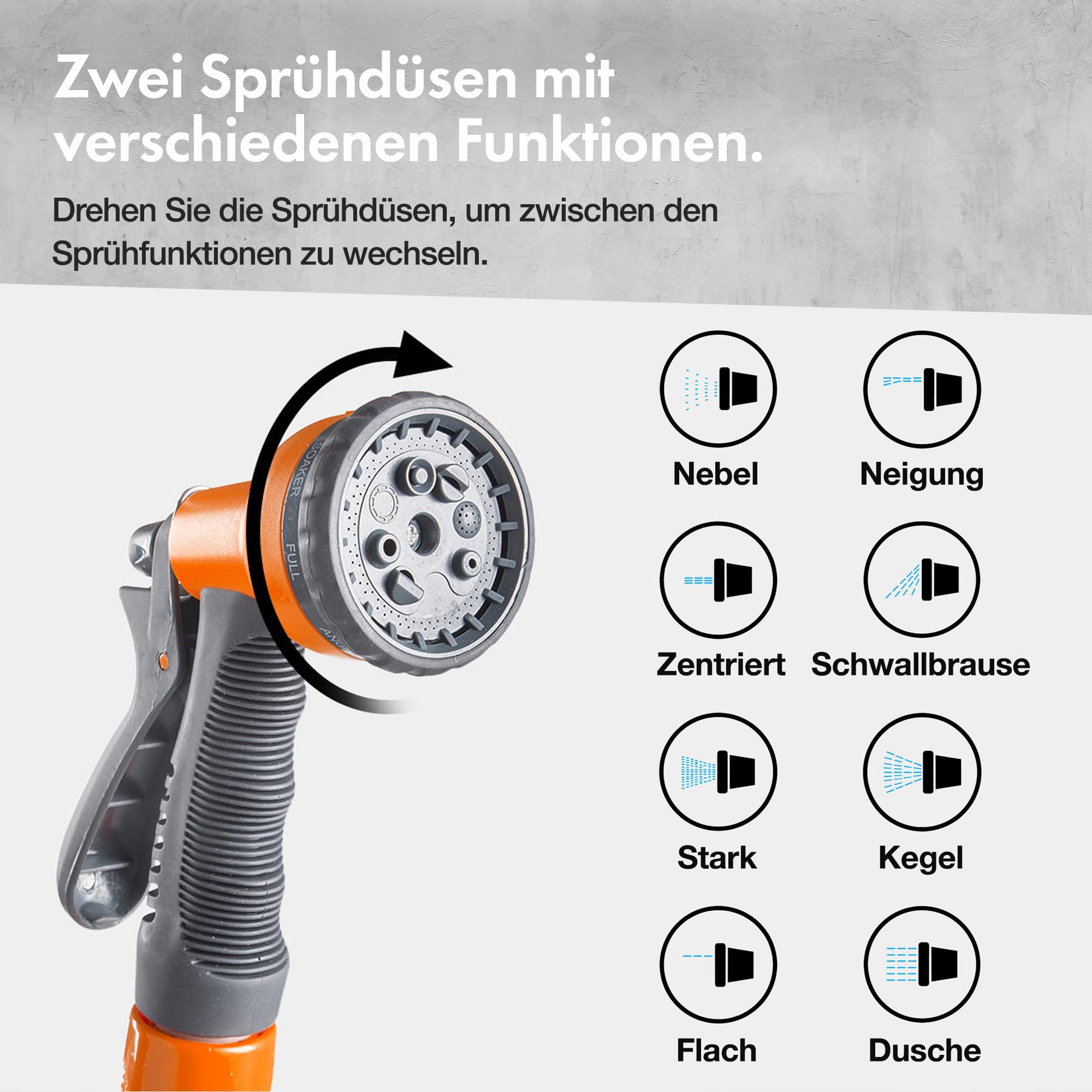 VonHaus Schlauchtrommel 20m, Wandmontierte Gartenschlauch Trommel mit Automatischer Aufrollfunktion, Auto Lock, 180° Schwenkbar Schlauchbox, Schlauchaufroller Inkl. 8 Funktionen Sprühpistole