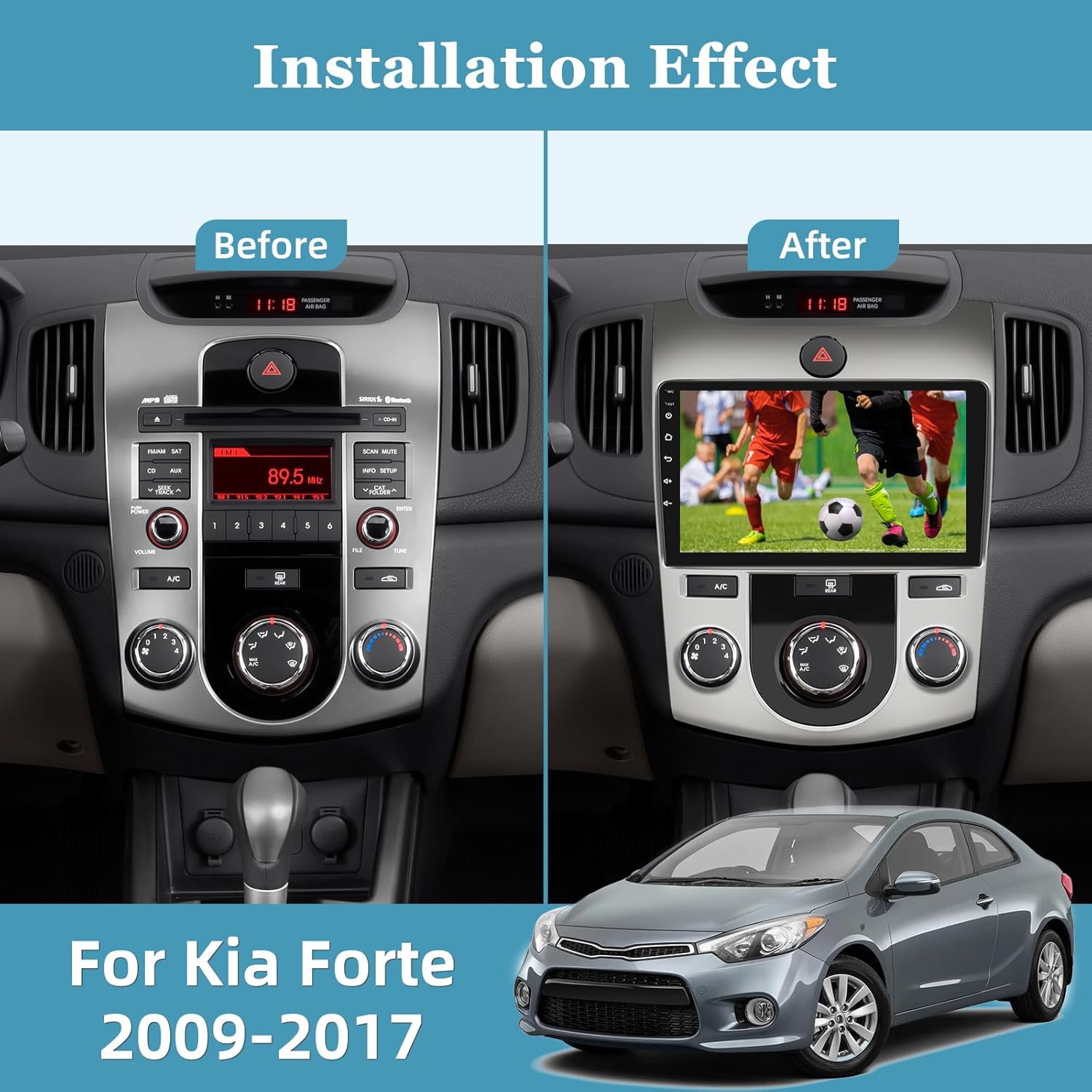 [2+64G] Android 13 Car Radio for Kia Forte 2009-2017 with Wireless Carplay and Android Auto - 9 Inch Touch Screen Car Stereo - Hi-Fi/WiFi/GPS Navigation/SCW + AHD Backup Camera