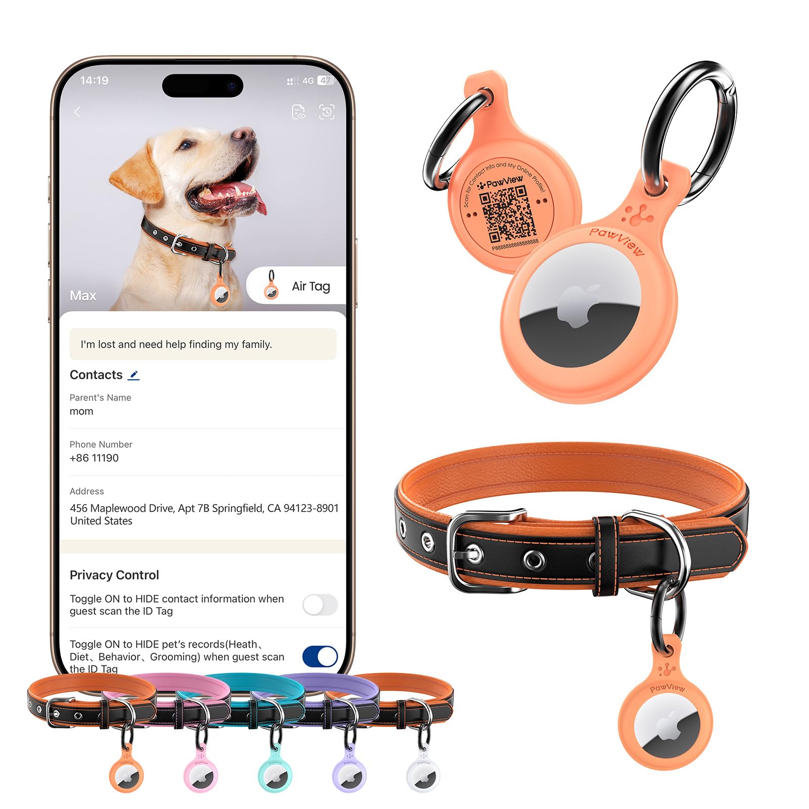 Collier AirTag en cuir personnalisé et respirant pour grands et petits chiens
