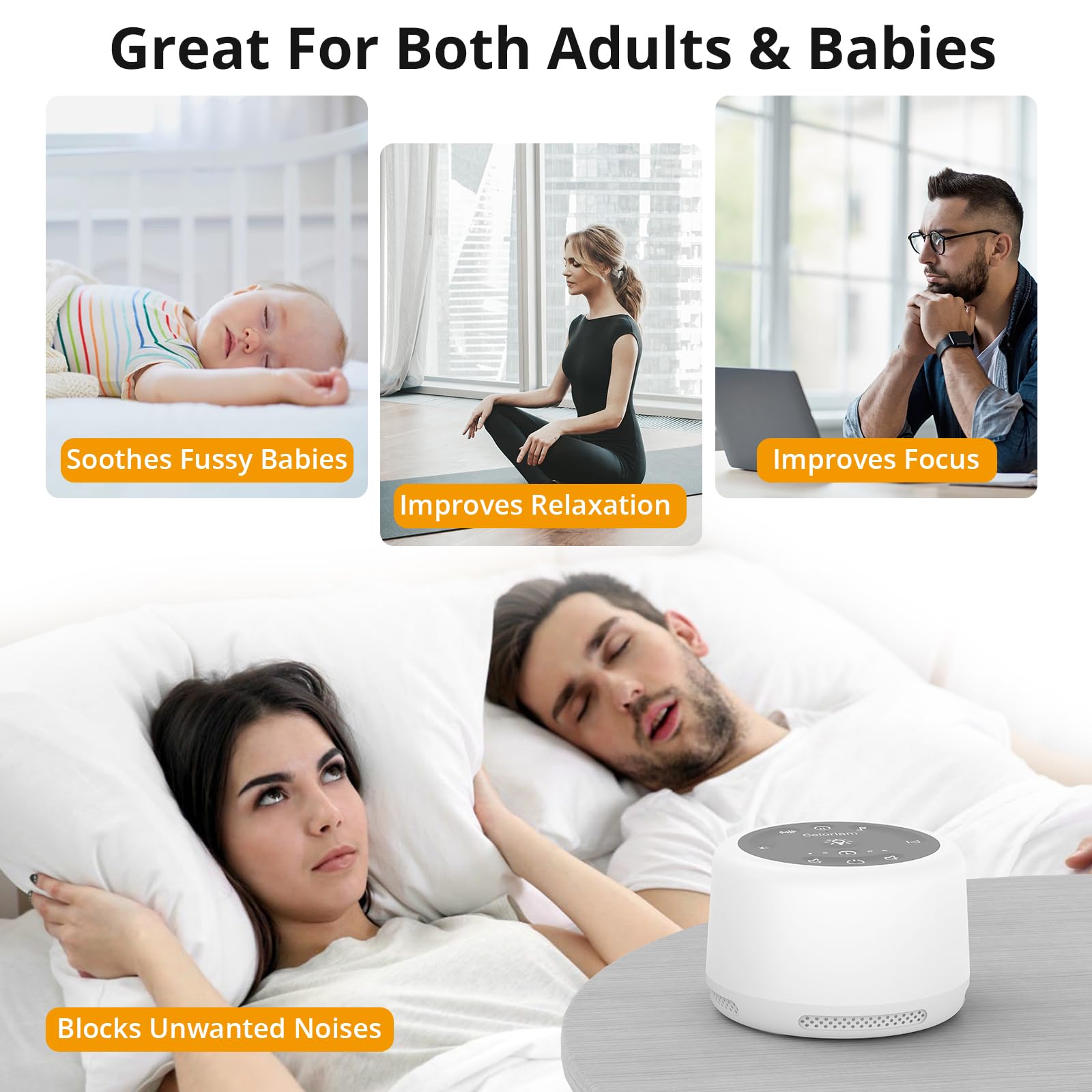 Máquina de Ruido Blanco Función de Audio Inalámbrico Máquina de Sonido para Dormir 20 Tipos de Sonidos 1200 mAh con Pegatinas de Bricolaje Ruido Blanco para Bebé, Niño o Adulto