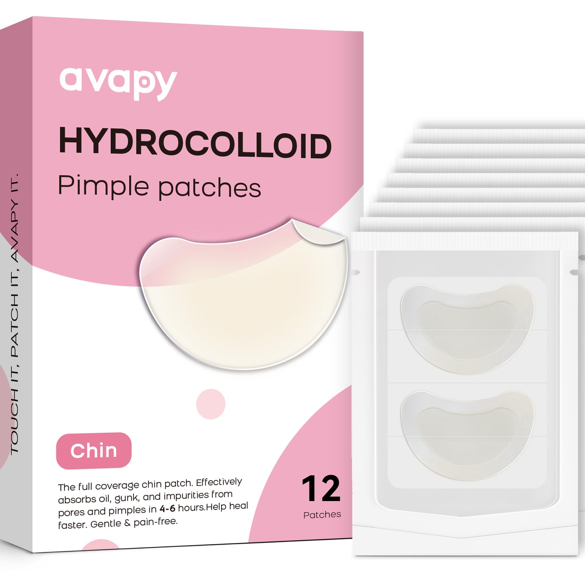 Avapy Hydrocolloid Chin Acne Patches XL | Extra Large Pimple Patches for Face, Chin & Body Breakouts | Tea Tree & Calendula Oil for Blemish & Zit Control | Vegan & Cruelty-Free (12 Count)