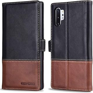 KEZiHOME Samsung Galaxy Note 10+ Plus Case, Genuine Leather Note 10 Plus 5G Wallet Case RFID Blocking Credit Card Slot Flip Magnetic Stand Case Compatible with Galaxy Note 10Plus (Black/Brown)