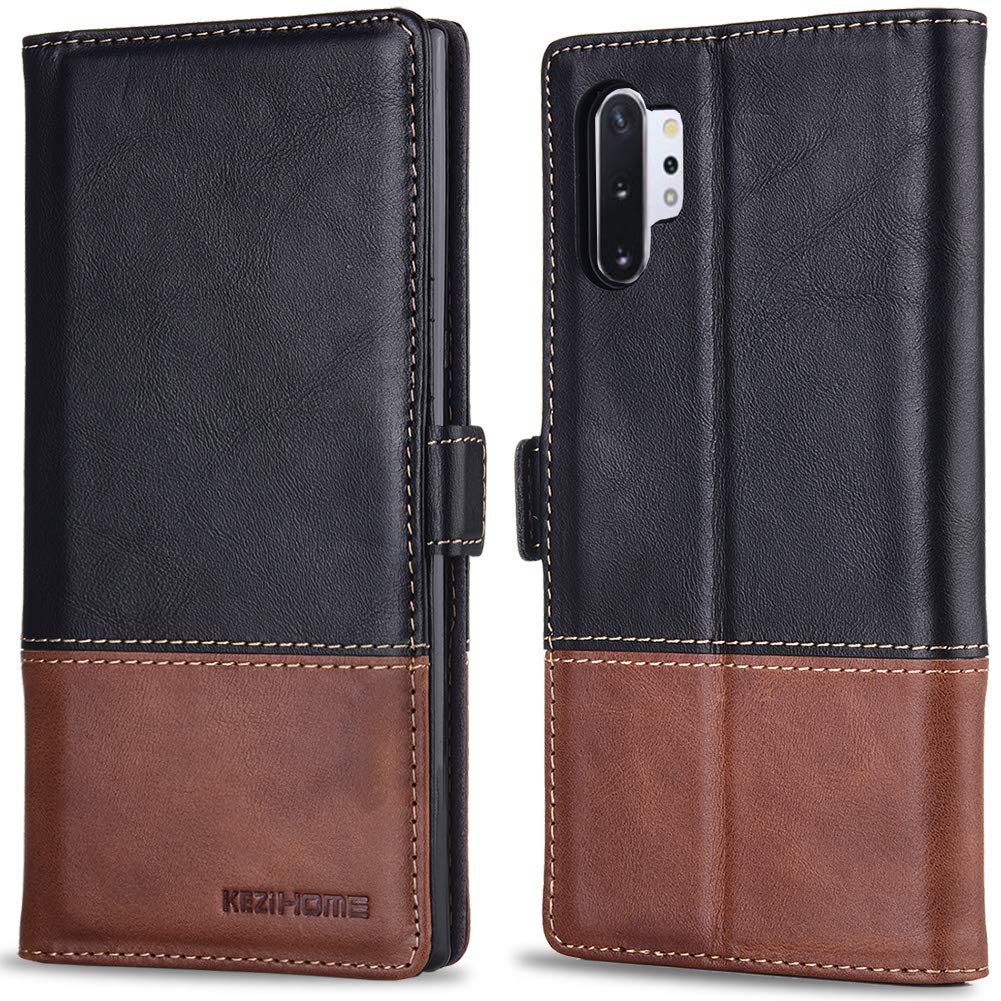 KEZiHOME Samsung Galaxy Note 10+ Plus Case, Genuine Leather Note 10 Plus 5G Wallet Case RFID Blocking Credit Card Slot Flip Magnetic Stand Case Compatible with Galaxy Note 10Plus Multi-Colored