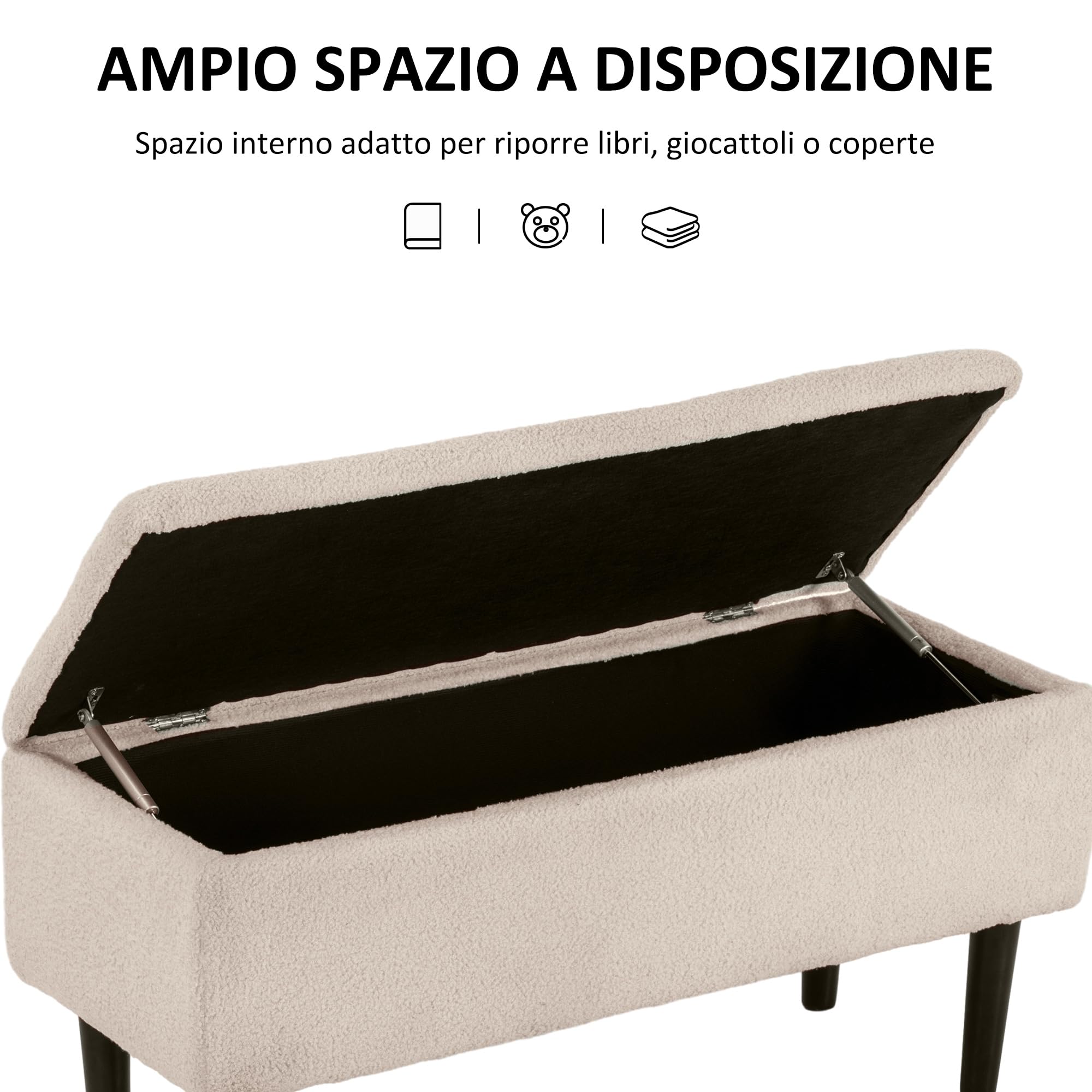 HOMCOM Panca Fondoletto con Vano Contenitore 57L 95x38x45cm Beige | Panca Contenitore in Poliestere, per Camera da Letto e Ingresso