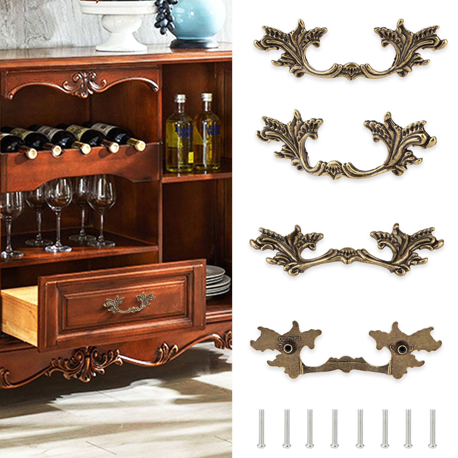 Brosay French Provincial Drawer Pulls European Style Vintage Cabinet  Handles Total Length 5 Inch Shabby Chic Drawer Handles for Furniture  Cupboard Dresser Closet Door 4Pcs(Bronze)