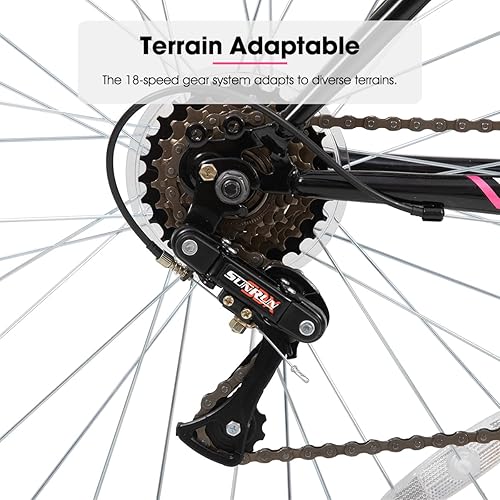 Vista 6 de HILAND Bamcbase Bicicleta de montaña para mujer, 24 26 pulgadas, 18 velocidades, bicicleta híbrida de conmutación para adultos, MTB de trail