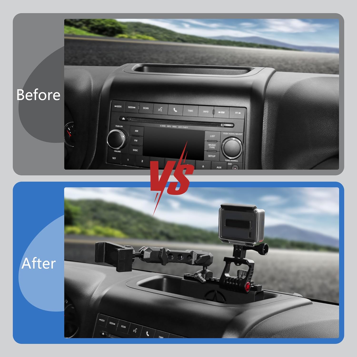 Car Phone Holder Dash Phone Holder for Car for 2012-2018 Jeep Wrangler JK JKU Accessories Slide Rail Phone Mount for Car Compatible with GoPro Action Camera and Cell Phone