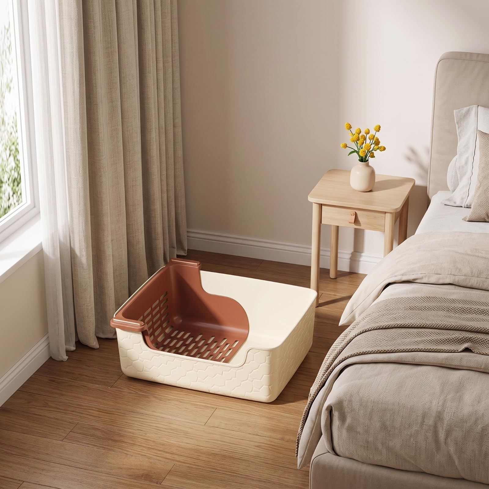 Arenero con Colador Antirrame Banja Sanitaria con Colador Gran Capacidad Caja para Interiores, Hogar, Gris