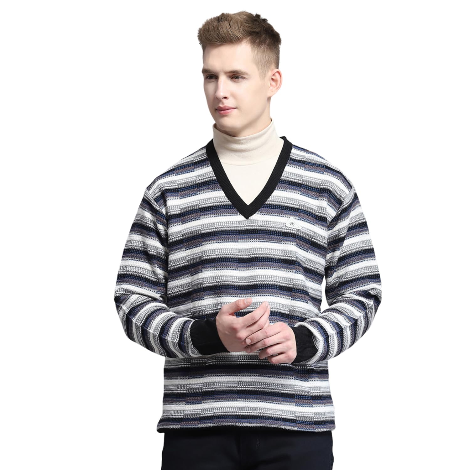 monte carlo Mens Self Design Black V Neck Full Sleeve Pullover_1243190VN-2-picture-55