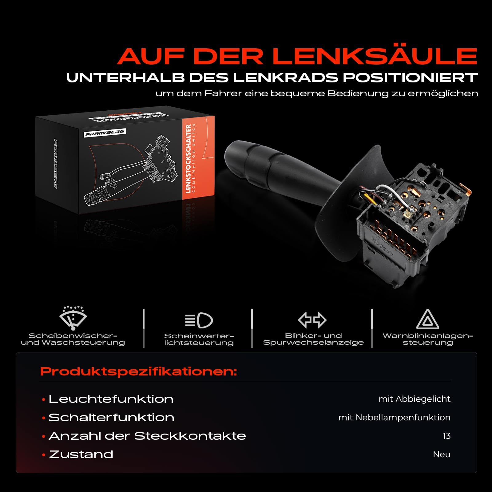 Frankberg Interruttori sul piantone dello sterzo 13-Poli Compatibile con Duster HS 1.2 TCe 125 1.6 SCe 115 1.5 dCi 1.6 16V 4x4 1.5 dCi 4x4 1.6 16V LPG 1.2 TCe 125 4x4 1.6 SCe 115 4x4 255406898R