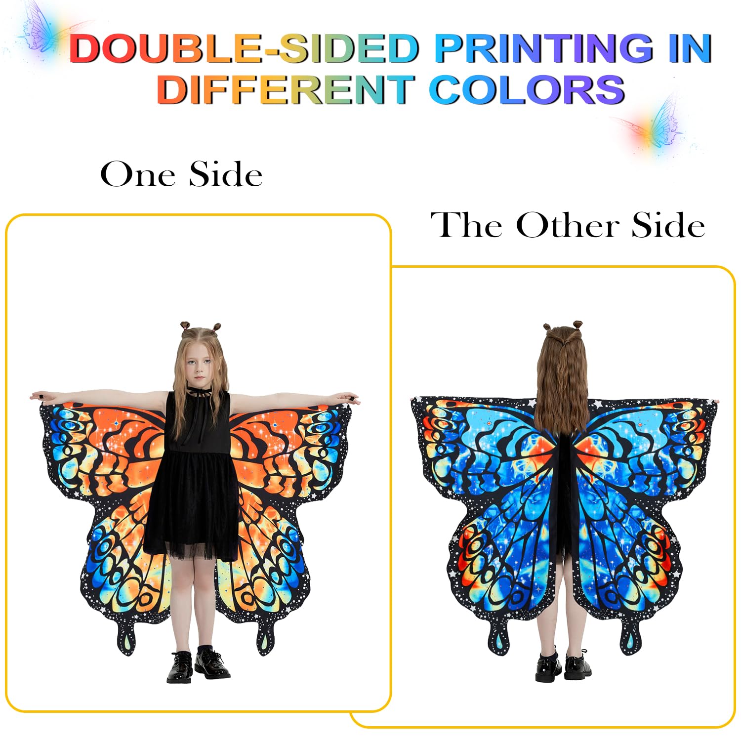 LYL. Ling Butterfly Wings for Girls Double-Sided Fairy Wings, Halloween Costumes for Kids Butterfly Costume for Girls (#010) - Image 2
