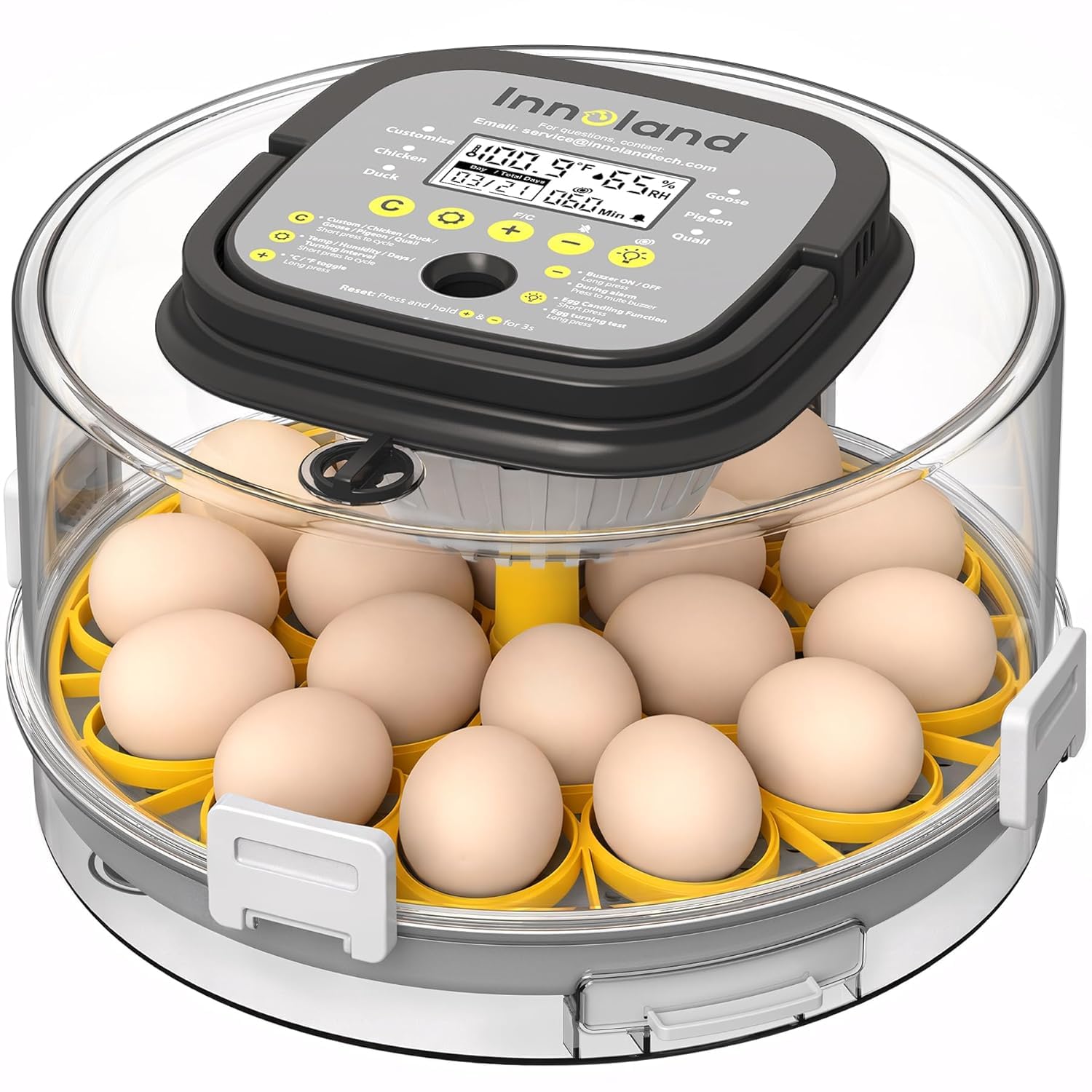INNOLAND Incubatori per uova da cova con 5 preset intelligenti, 18 incubatori per uova con controllo dell'umidità, serbatoio interno da 1 litro senza ricarica, candela, tornitore automatico per uova