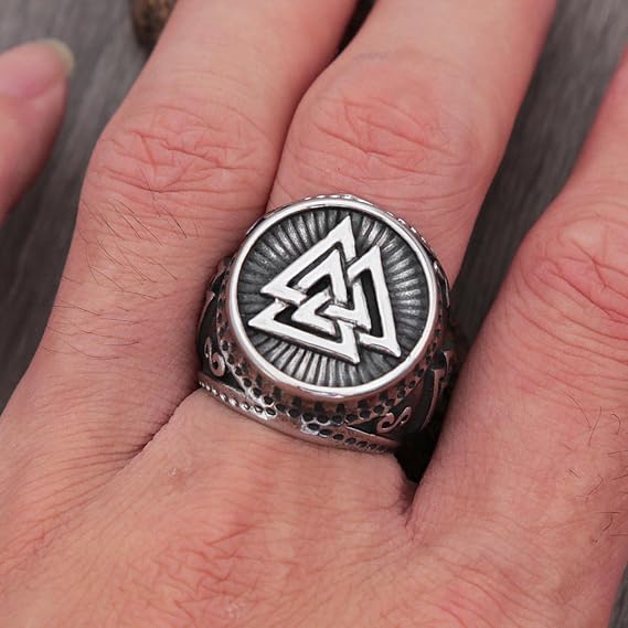 Vintage Stainless Steel Viking Valknut Ring Men Boy Nordic Odin Triangle Viking Ring Biker Amulet Jewelry For Boyfriend Gift