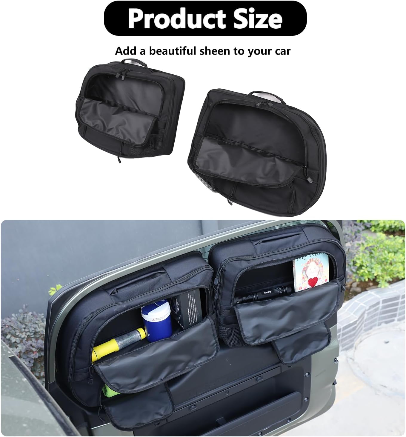 HAPPYHORSE Car trunk storage box Compatible with Land Rover Defender 90 110 130 2020-2025, Car trunk tailgate window storage bag Organizer Oxford cloth storage bag (black)