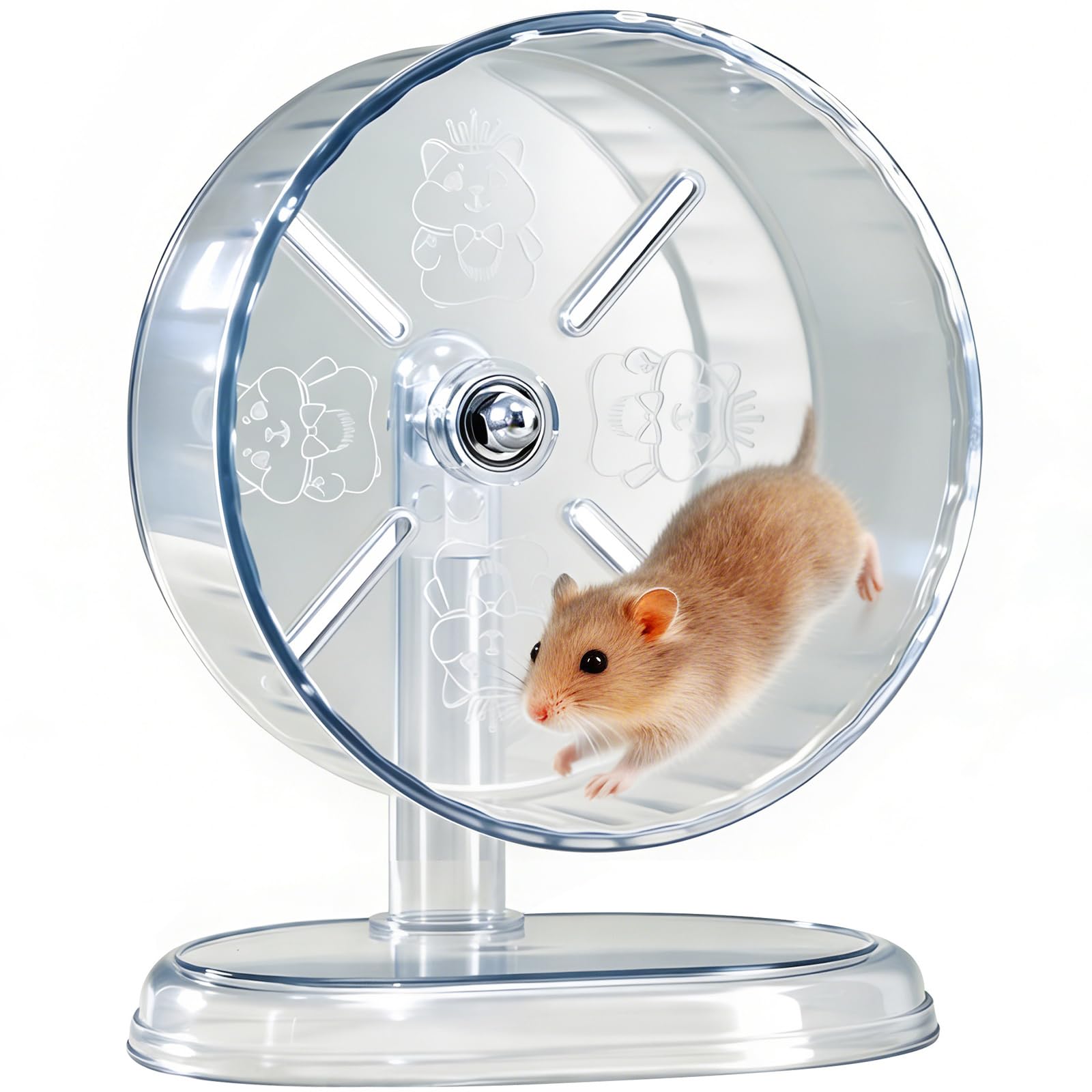 Hamster Exercise Wheel,Super-Silent Small Animals Exercise Wheels,Quiet Hamster Running Wheels with Adjustable Stand for Hamsters,Gerbils,Rats,Other Small Pets(Transparent, 7 inch)