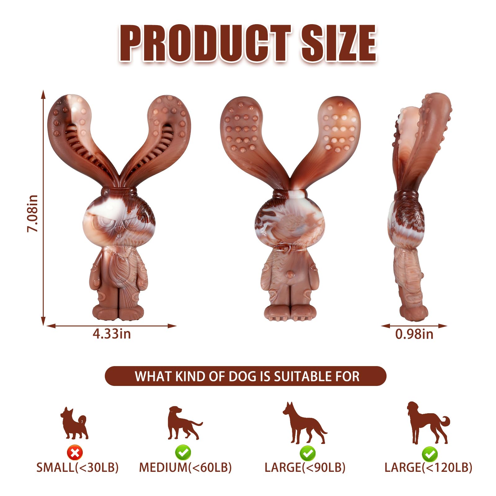 Belligern Indestructible Dog Toys,Dogs Toys Indestructible Dog Toys for Aggressive Chewers,Unbreakable Dog Toys with Beef Flavor,for Medium and Large Dogs (Rabbit) - Image 2