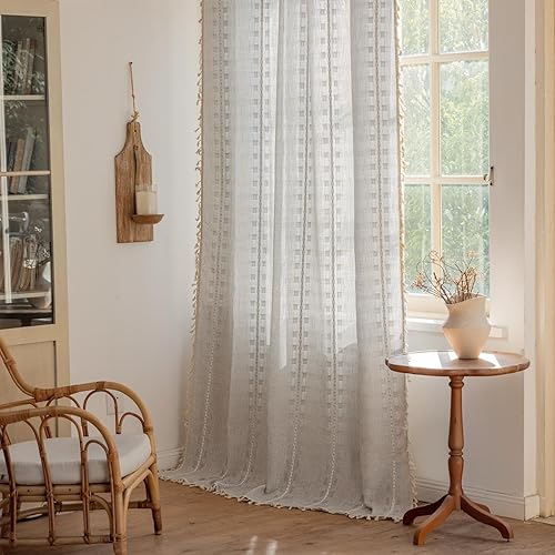 Miniatura 13 de Sutuo Home - Cortinas bohemias negras de 84 pulgadas de largo para dormitorio y guardería, cortinas de estilo rústico con dobladillo para barra, con