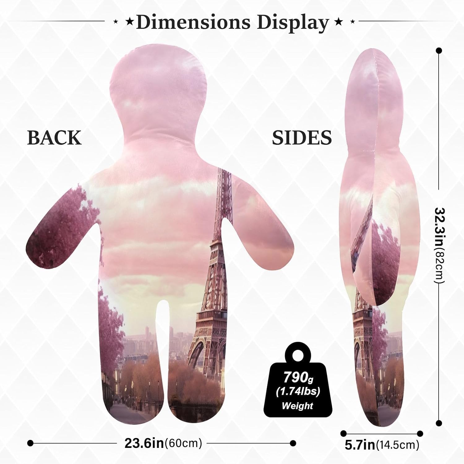 Modern Paris Human-Shaped Pillow Soft Body Pillows Washable Velvet Pillows for Anxiety Relief Sleeping Cuddling & Support