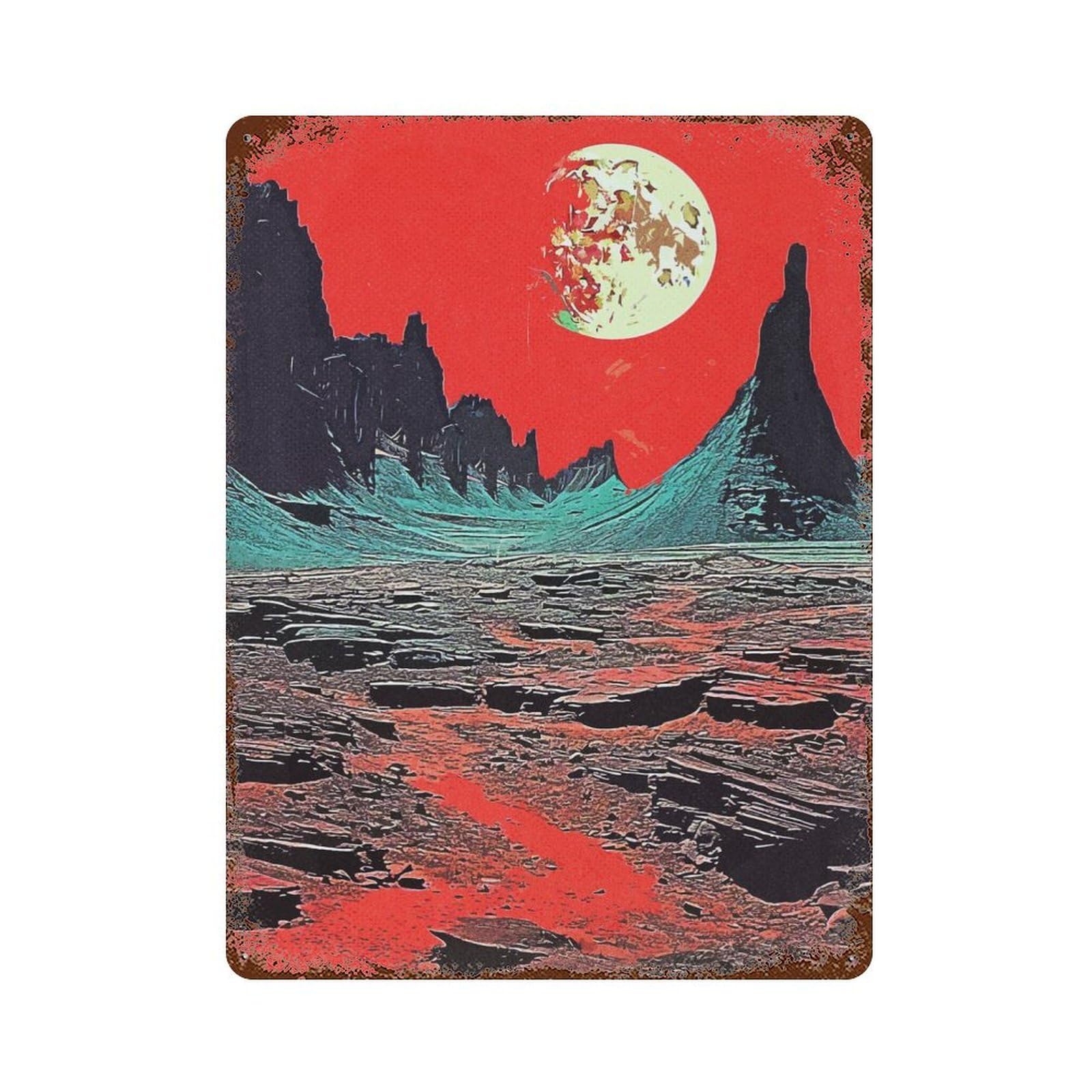 Rusty Metal Tin Sign Vintage Collage Red Nature 15.7"x11.8", Industrial Home Decor for Patio, Garden Room And Bar Decor