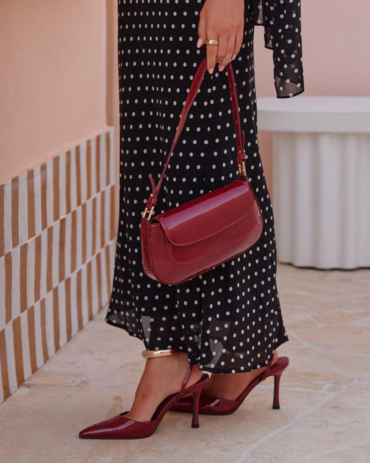 Coutgo Womens Strappy High Heels Closed Pointed Toe Pumps Ankle Strap Metal Party Dress Shoes - Image 3