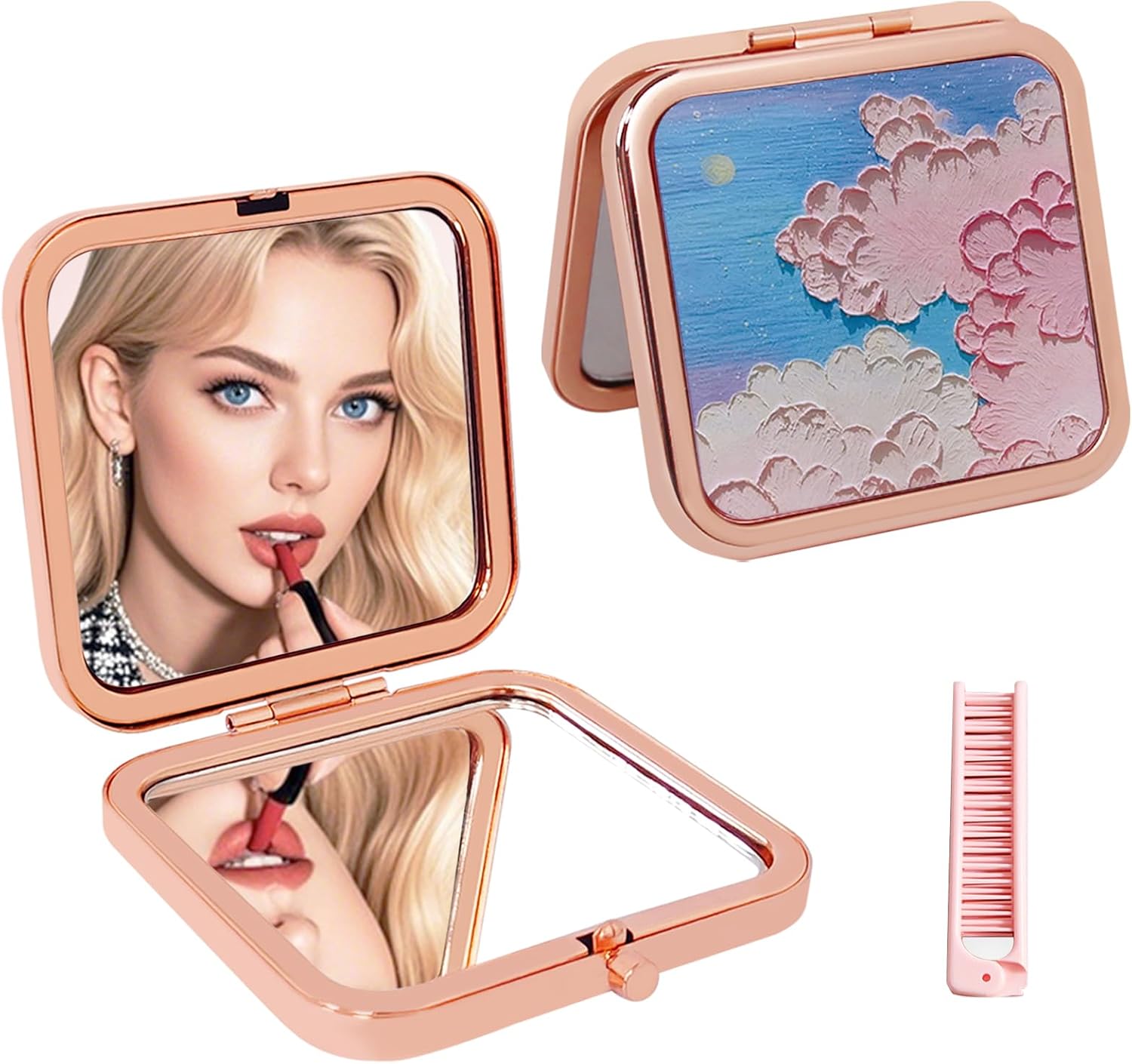 Mini Compact Mirror for Purse, Double Sided 1X/2X Magnifying Portable Folding Travel Makeup Mirror, Pocket Mirror for Purse, Gift for Women, Stocking Stuffers 2.8x2.8in