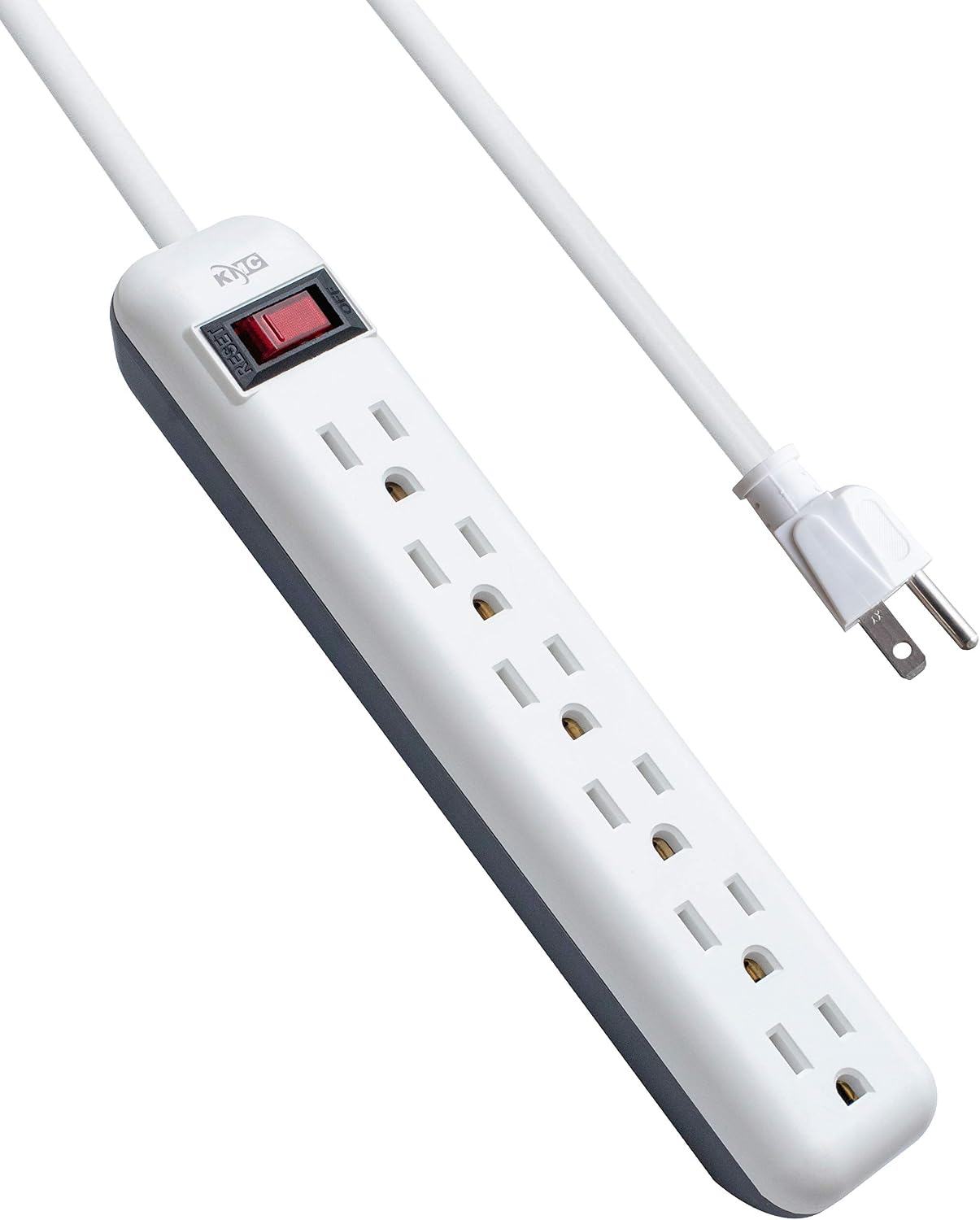 KMC 6-Outlet Power Strip, Overload Protection, 3-Foot Cord, White